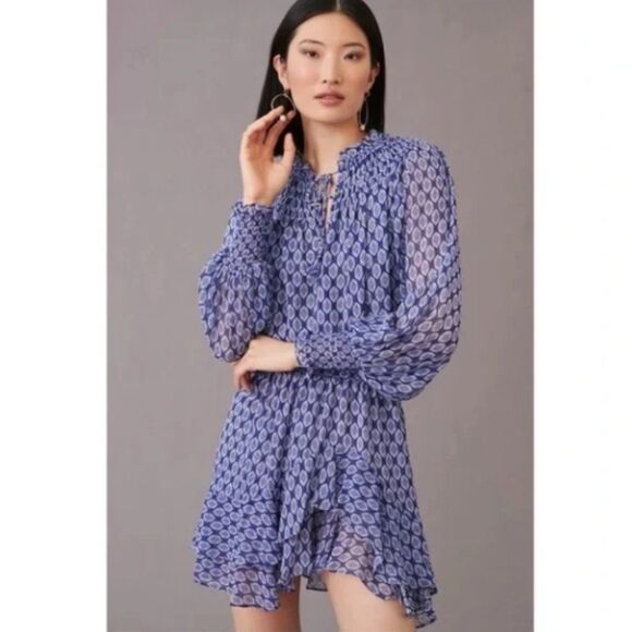 Misa Los Angeles Almaha Blouson Minidress Size S Majorelle Lapis Tile - Picture 1 of 16